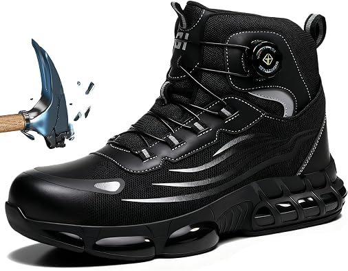 2026 Upgraded Safety Shoes, High Top Steel Toe Work Boots Lightweight Breathable Puncture-Proof