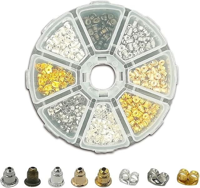 BornFeel Earring Backs 8 in 1 Kit Earring Clasps 400pcs Earring Scrolls Safety Backs Gold Silver Bronze Butterfly & Bullet Shape