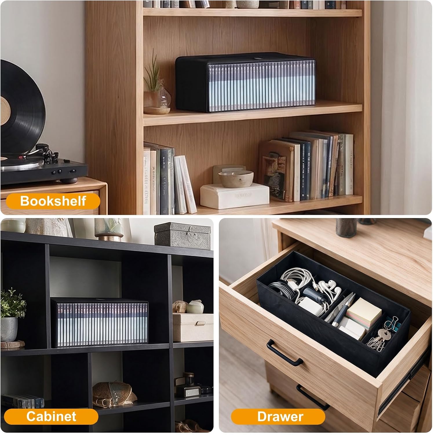 LIOVODE CD Storage Box Stackable CD Case Holder Organizer Rack, 2 Pack