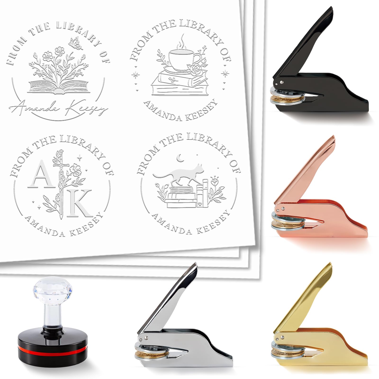 Personalized Book Embosser Stamp Custom Library Embossers with Name Customized Wreath Embosser Wedding Embosser Gift Customizable Self Inking Stamp