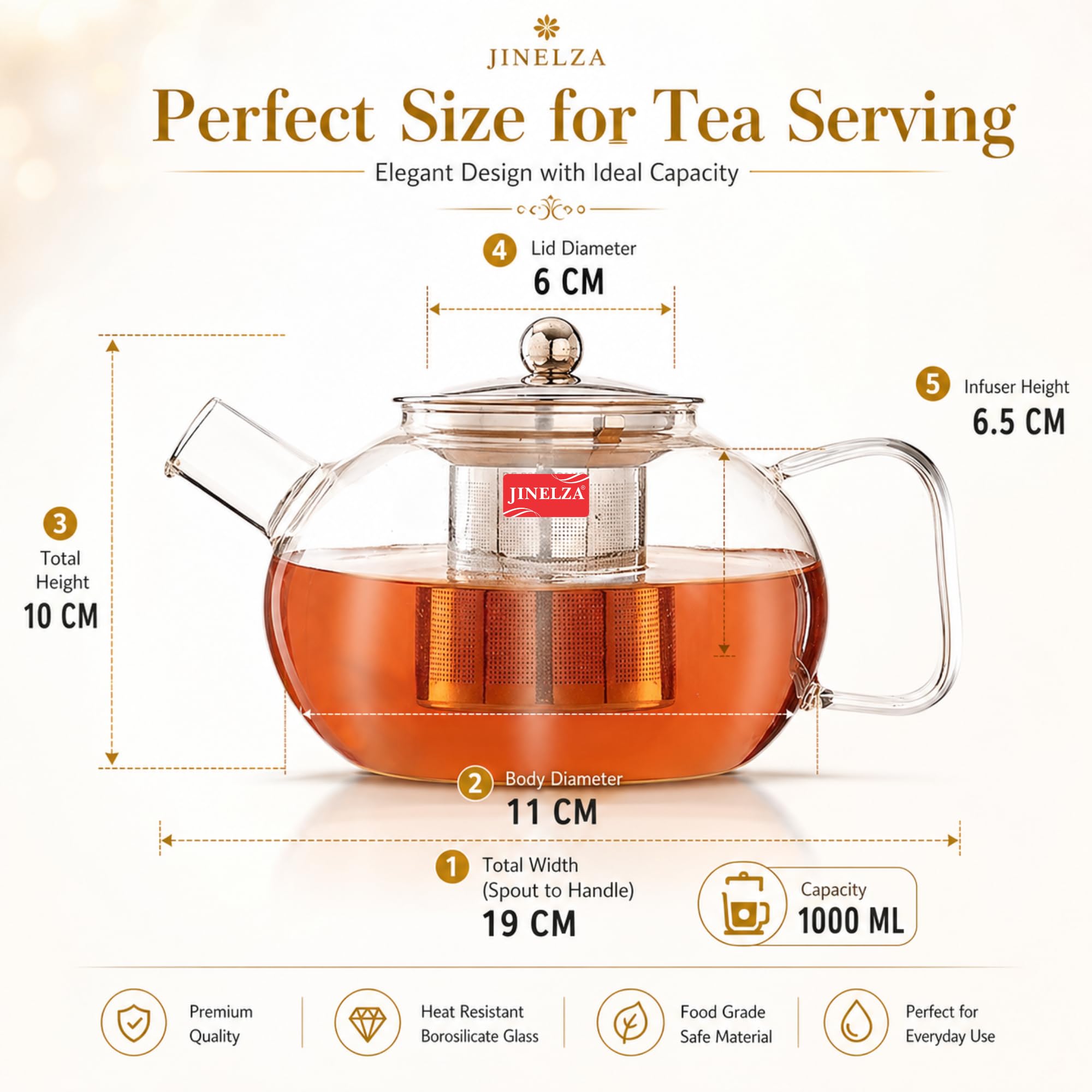 Glass Teapot with Stainless Steel Strainer - 1000ML -4
