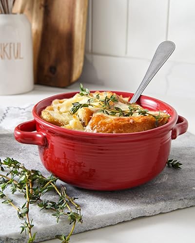 Miniatura 5 de LE TAUCI Cuencos de sopa con asas, 22 onzas, de cerámica, sin plomo, aptos para horno y microondas, diseño resistente al calor, apilables, aptos