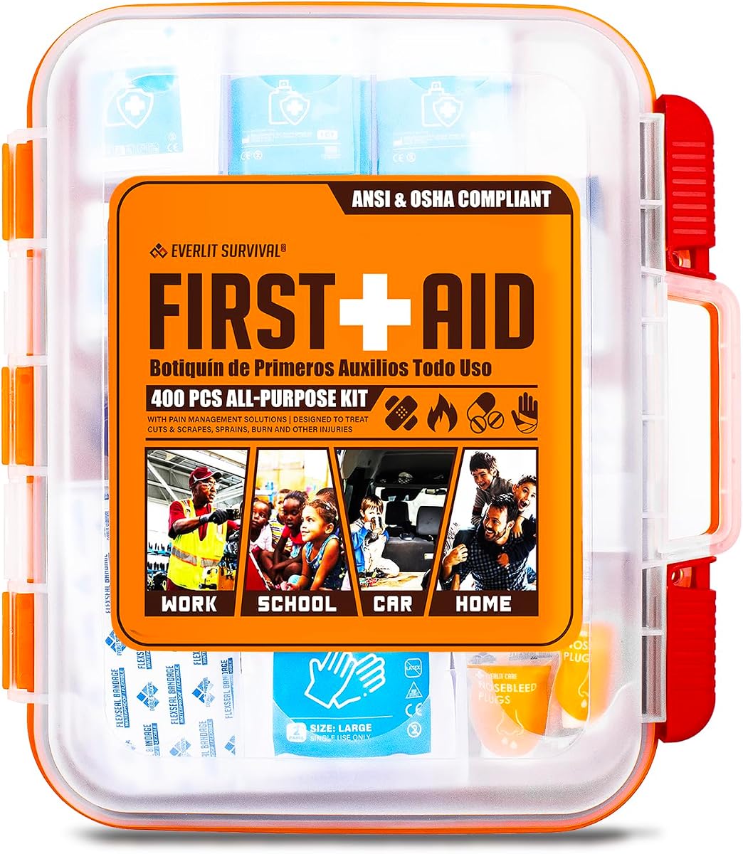 EVERLIT Botiquín de primeros auxilios compatible con OSHA de 400 piezas, kit de emergencia esencial para montaje en pared para el hogar, negocios, escuela, almacén, sitio de construcción, oficina, trabajo, dormitorio universitario