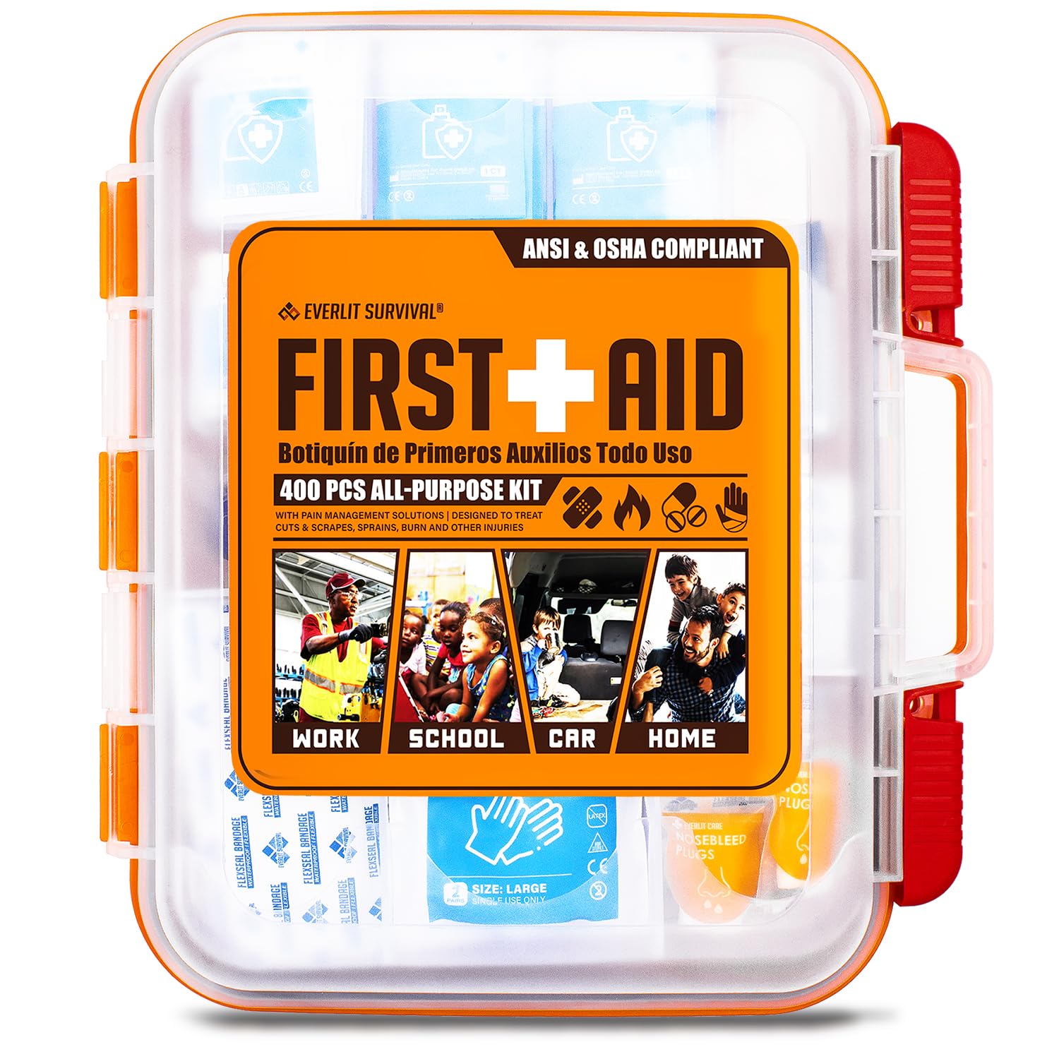 EVERLIT 400 Pcs OSHA Compliant First Aid Kit Wall-Mountable Essential Emergency Kit for Home Business School Warehouse Construction
