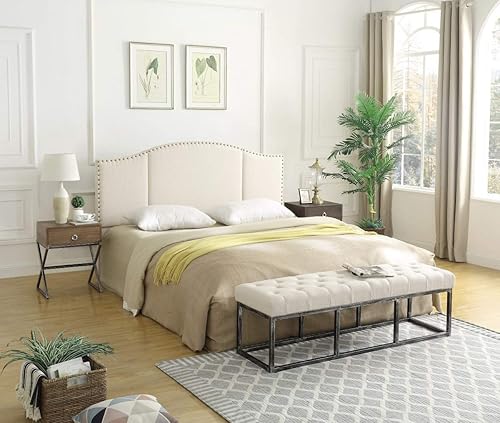 Miniatura 60 de 24 KF – Cabecero tapizado, copetudo, con relleno y botones y banco largo acolchado Marfil/Negro-48 Pulgadas,Negro/Dorado - 48