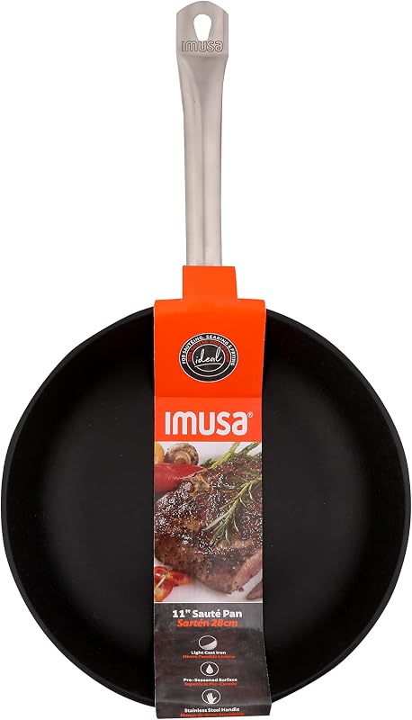 USA S Light Cast Iron Pre-Seasoned Non-Stick Saute Pan with Stainless Steel Handle 11-Inch, Black | Pre-Seasoned Nonstick Finish, Extended Stainless Steel Handle, Ideal for Frying Grilling and Sautéing, Great for Everyday Use