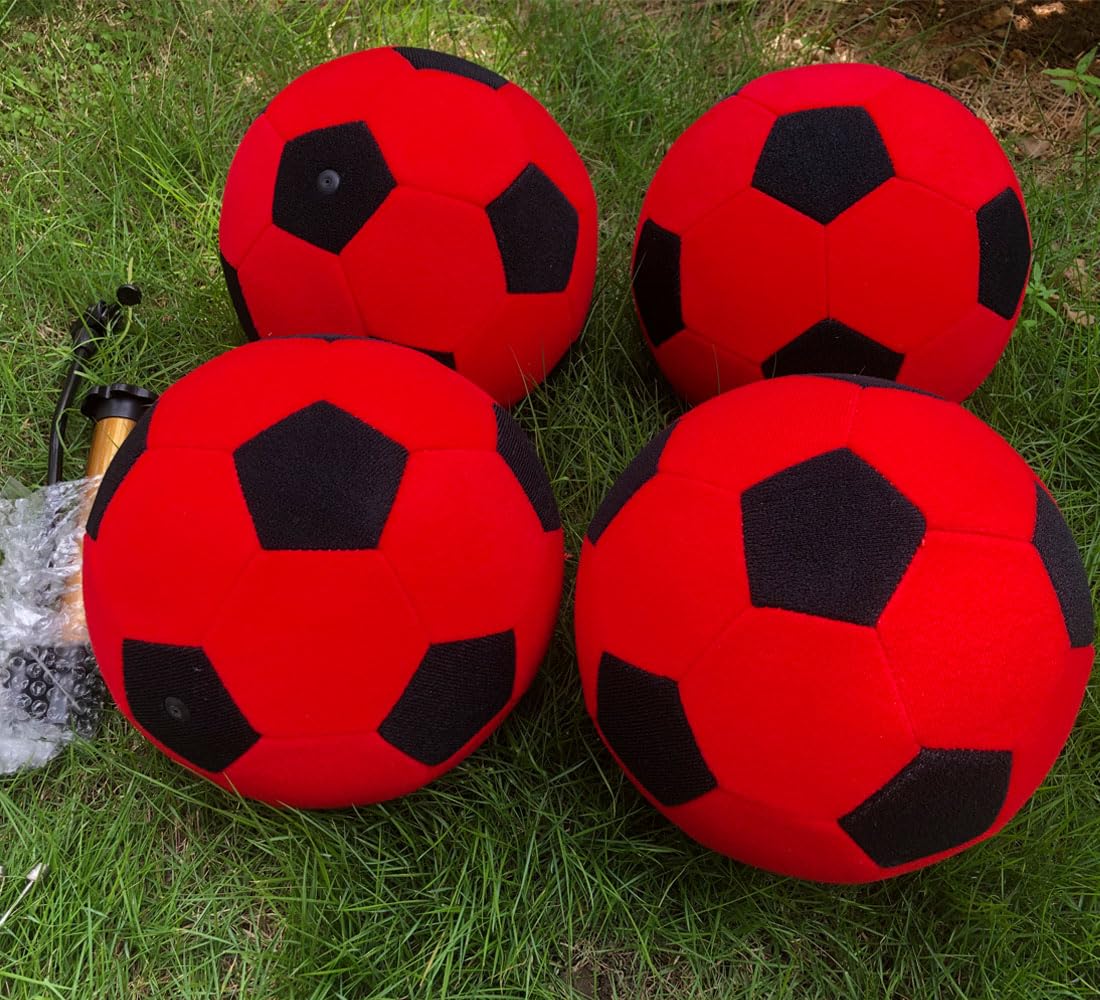 Vinfgoes 4 PCS 8'' Inflatable Sticky Soccer Ball Kick Darts Balls for Inflatable Soccer Dart Board Outdoor Training Felt Soccer with Hand Pumps