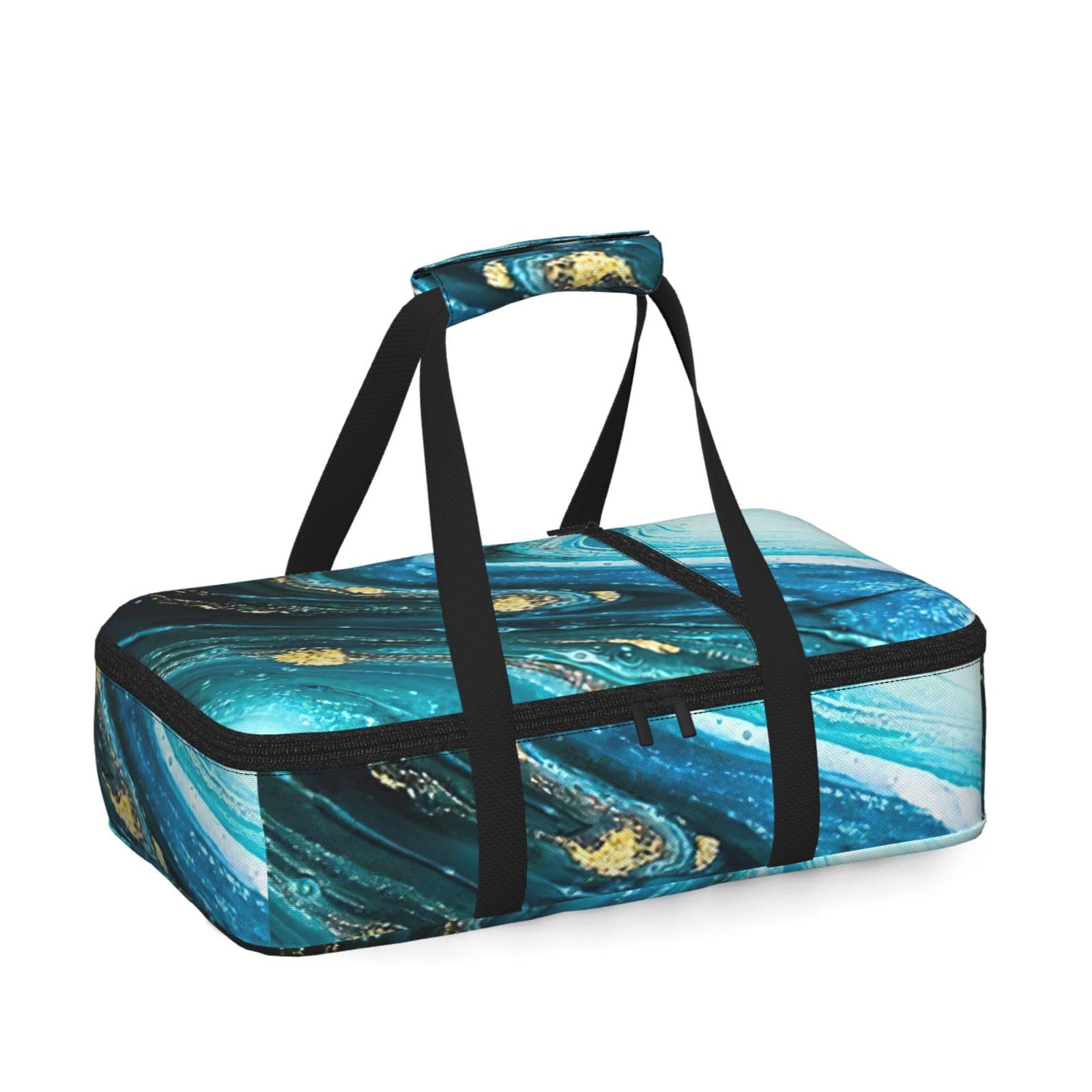 Turquoise Blue Gold Marble Print Insulated Thermal Food Storage Bag Daily Reusable Picnic Tote Lunch Box Home