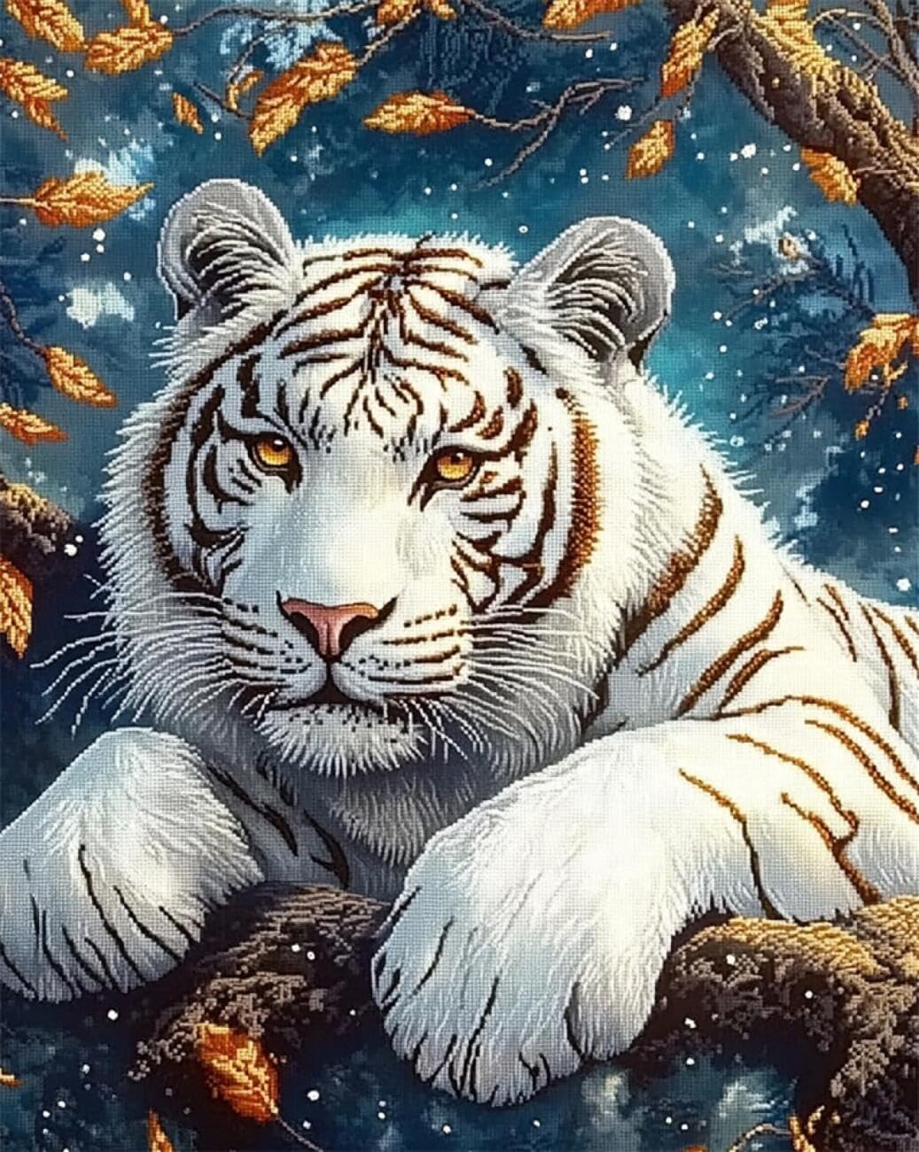 AxiangziK DIY Embroidery Kits Fantasy White Tiger 11CT 50x70cm