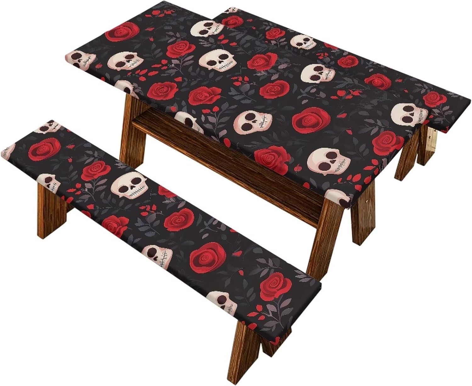 Skull Rose Picnic Table Cover Folding Tablecloth for Outdoor Waterproof Windproof Tablecloth for Rectangle Table Reusable Festival Outdoor Decor, 94 x 30 in