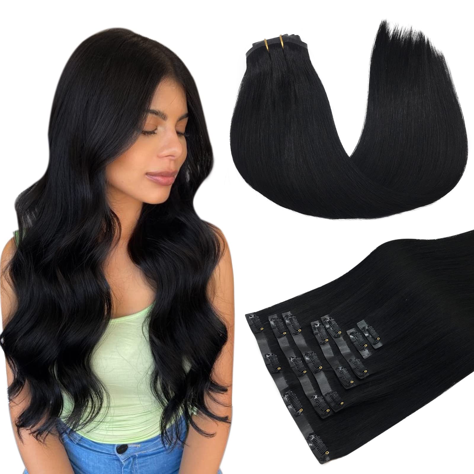 Amazon.com : MAXITA Invisible PU Weft Clip In Hair  display picture 2