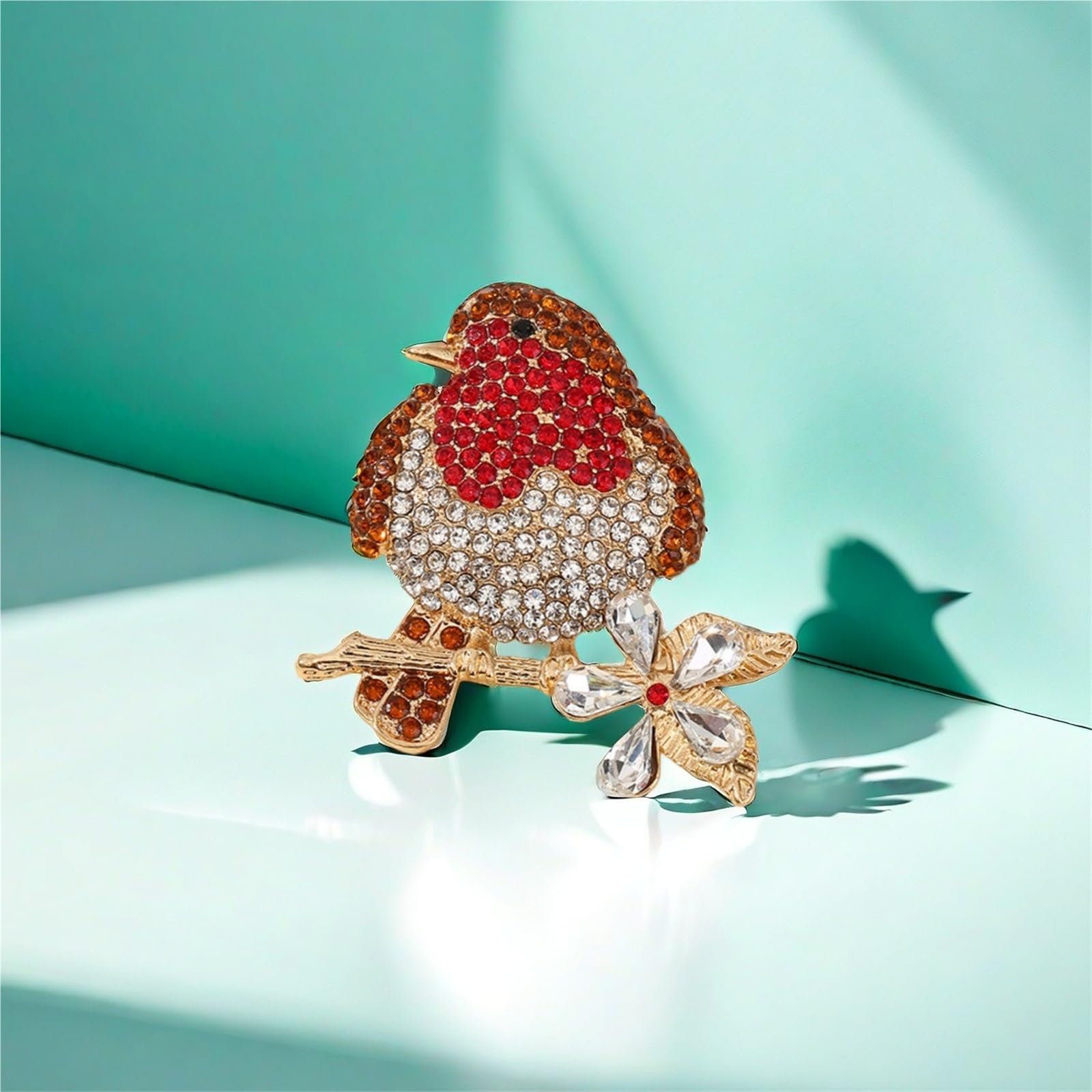 Broche de pájaro rojo de diamante completo para mujer, joyería retro de ramillete de animales de alta gama