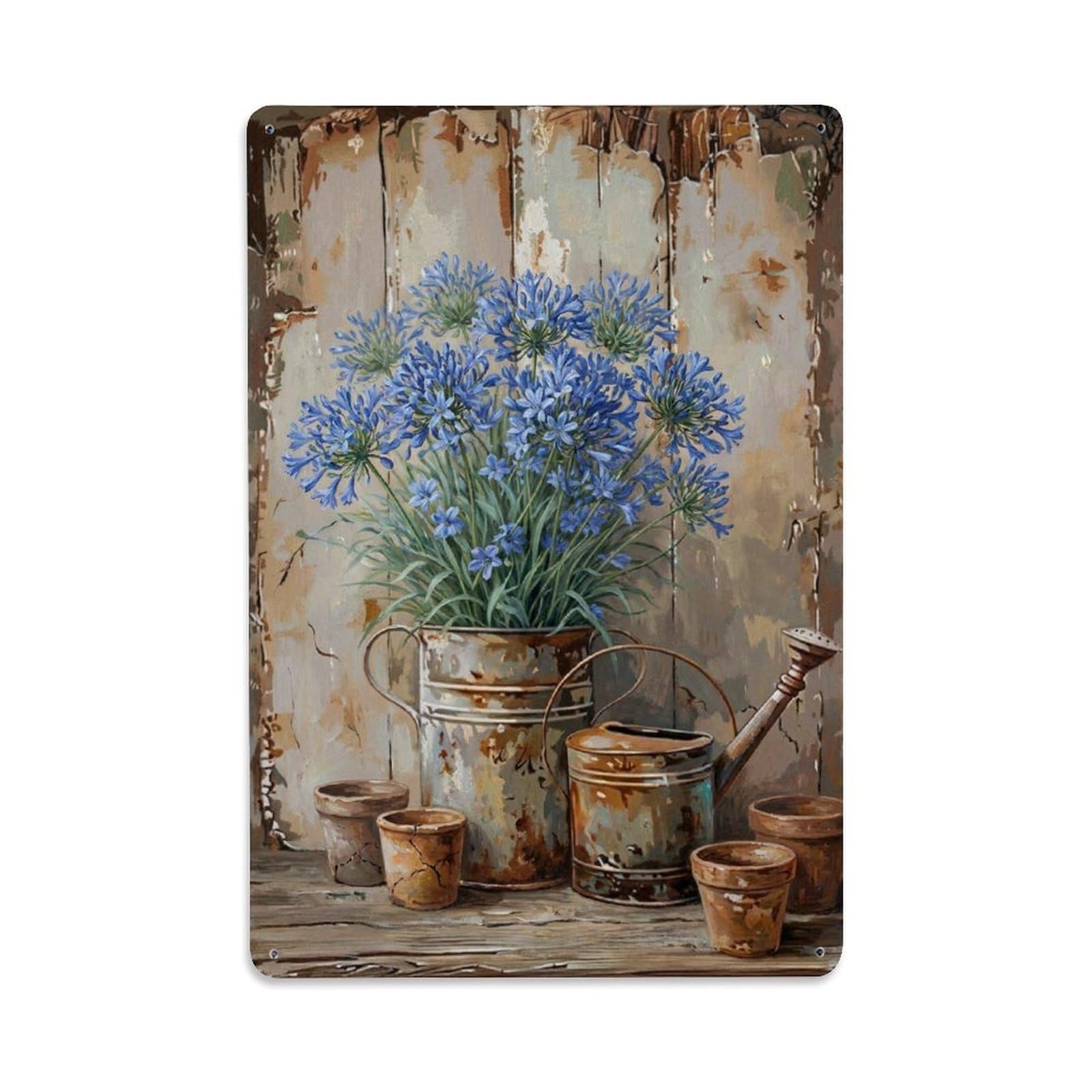 Vintage Flower Bunch Agapanthus Pastoral Aesthetics Metal Tin Sign