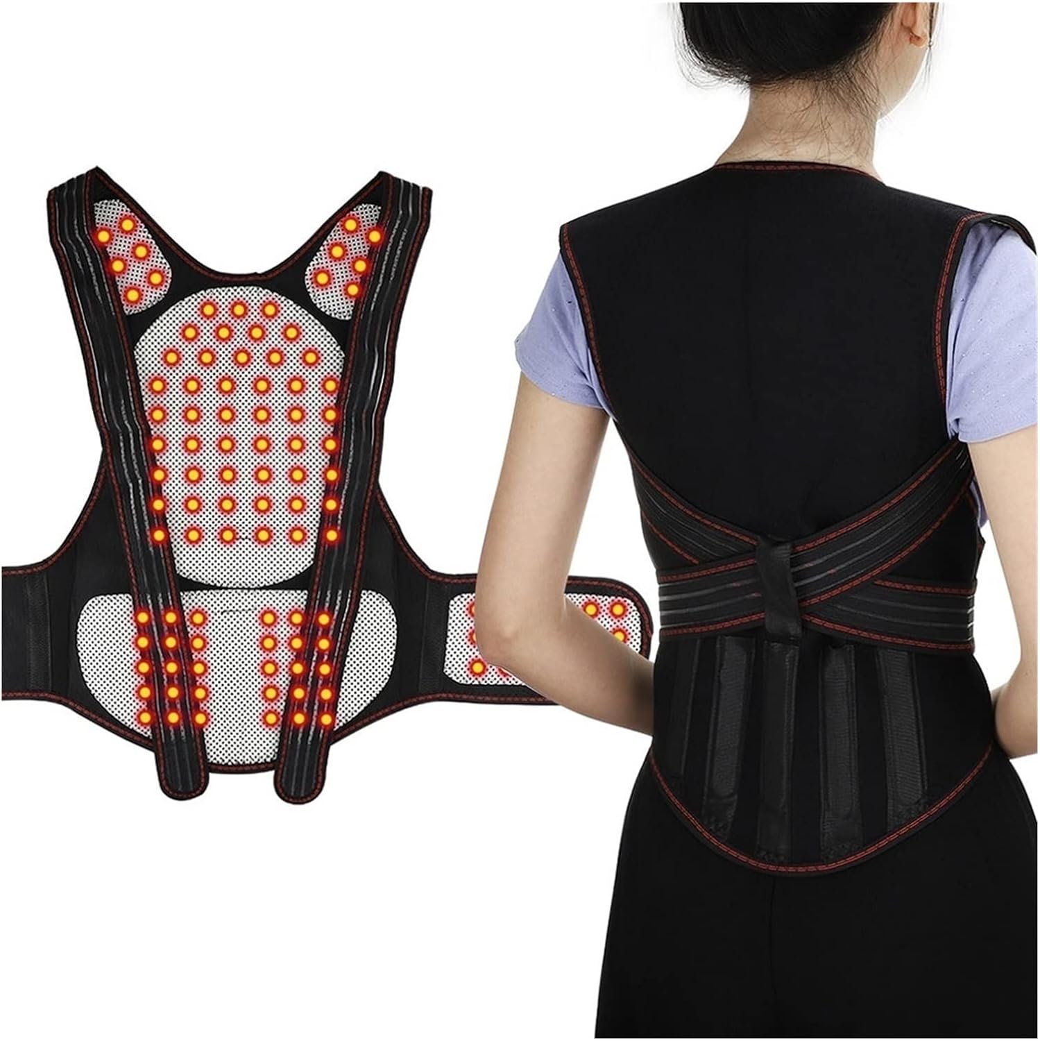 Back Support Belt Vest for Seniors Men & Women 108pcs Magnets Self-Heating Lumbar Spine Shoulder Neck Support Belt Physical Therapy Back Brace Posture Corrector (Color : Black, Size : Large)