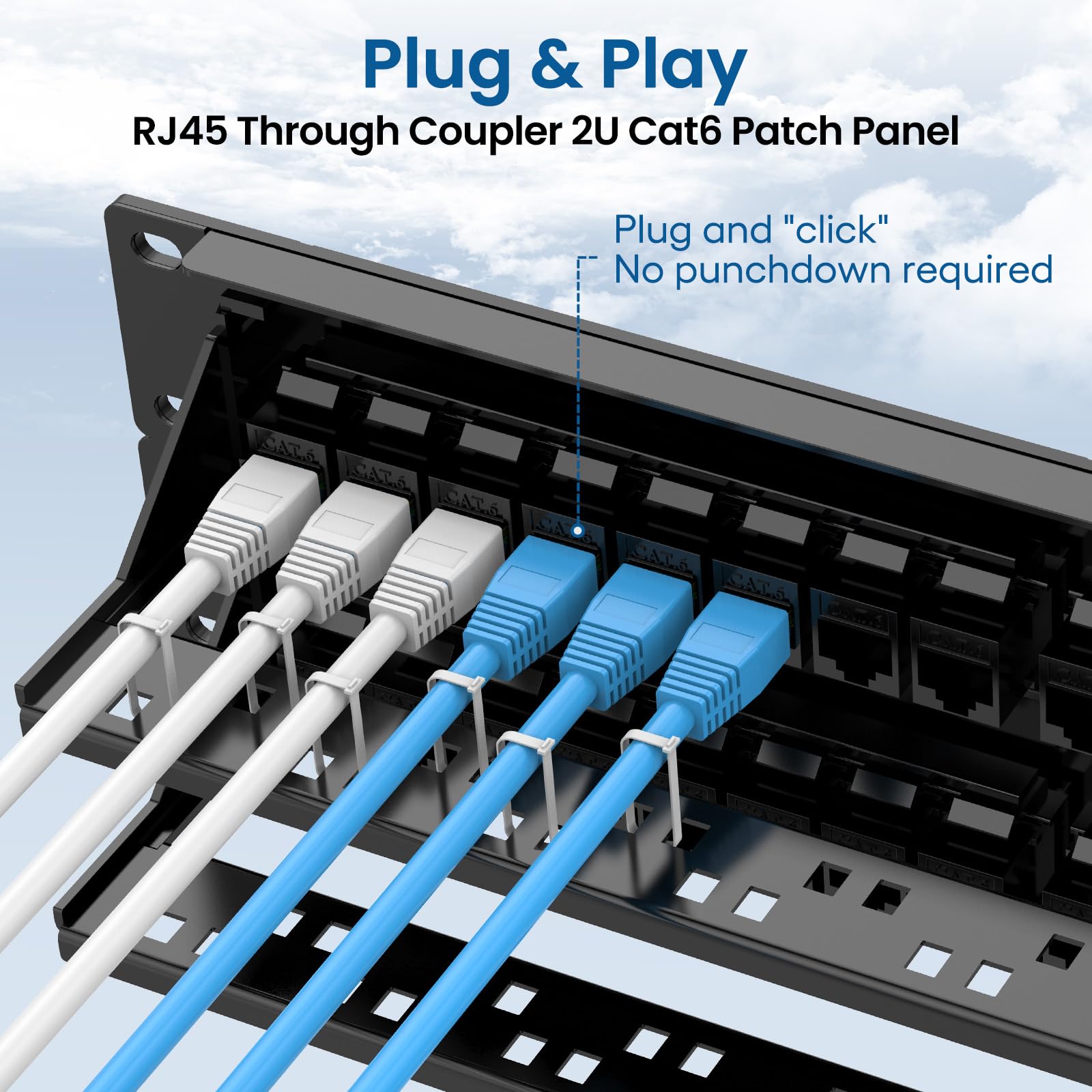 CableGeeker Patch Panel a 48 porte, pannello patch Cat6 con supporto Keystone in linea RJ45 pass-thru 10G, pannello patch di rete 1U UTP da 48 pollici con barra posteriore rimovibile, compatibile con