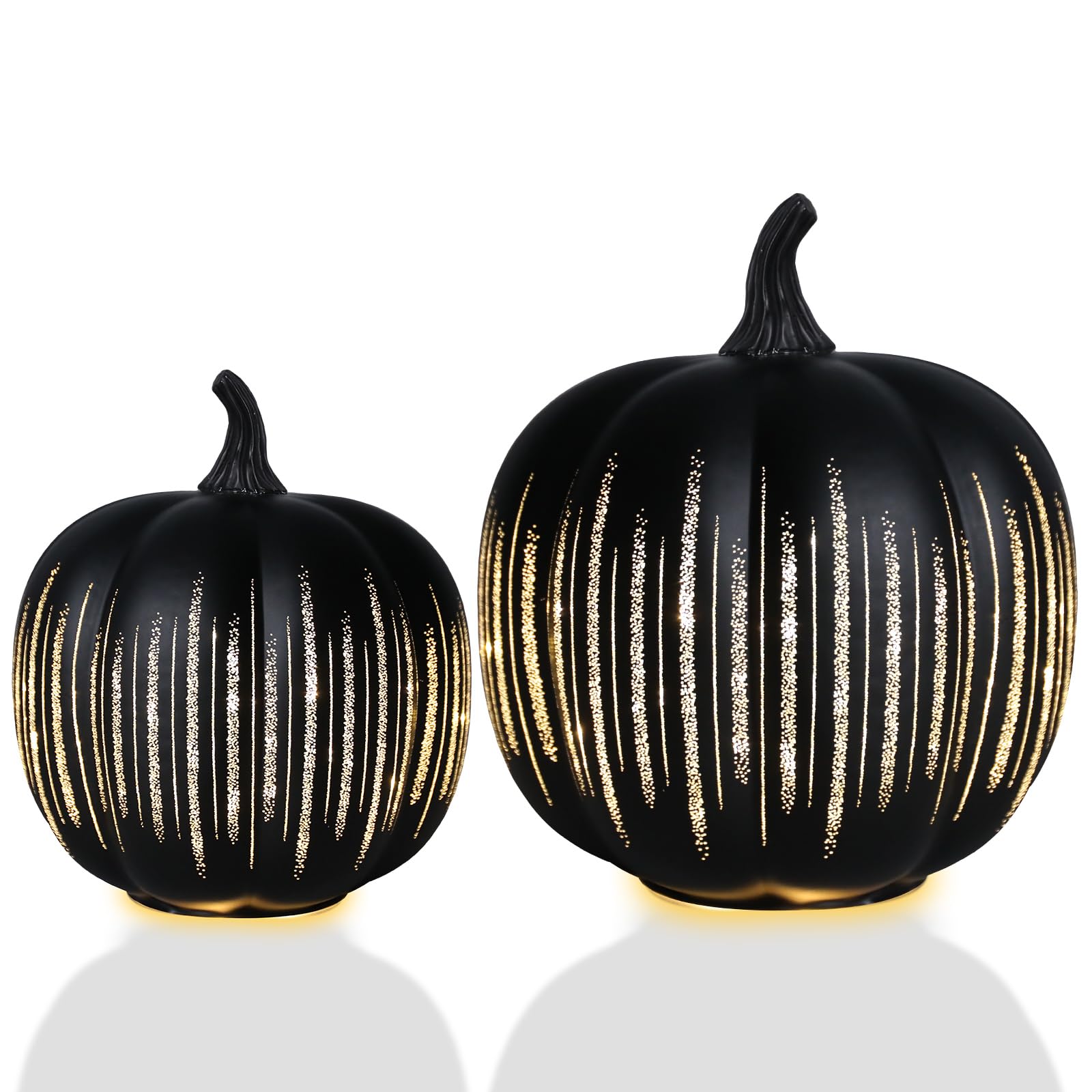 Citrouilles d'Halloween à DEL noires 22 cm et 17 cm à éclairage LED intégré
