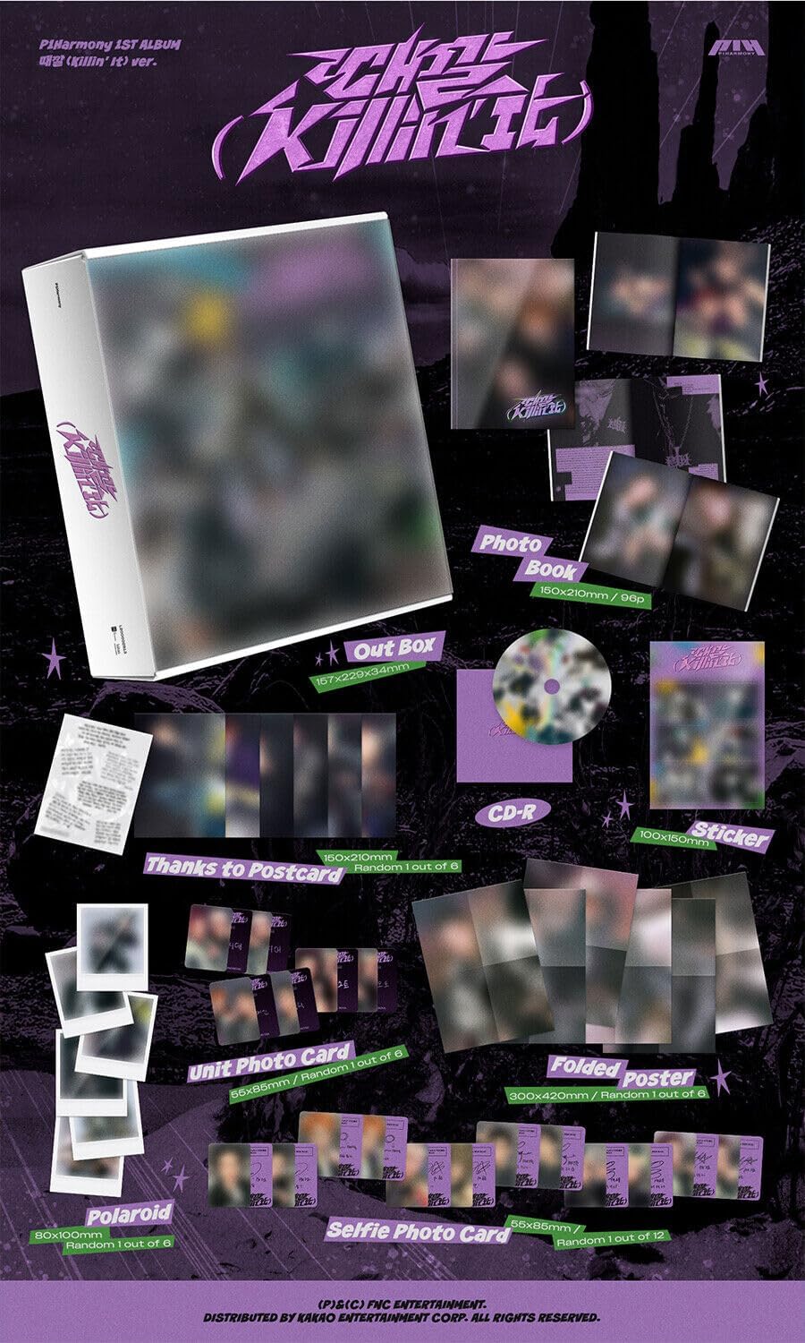 P1HARMONY [KILLIN' IT] 1st Album (SUPERB + KILLIN IT - 2 Ver Set.) K-POP SEALED, 157 * 229 * 34 mm, GREEN, PURPLE, WHITE..