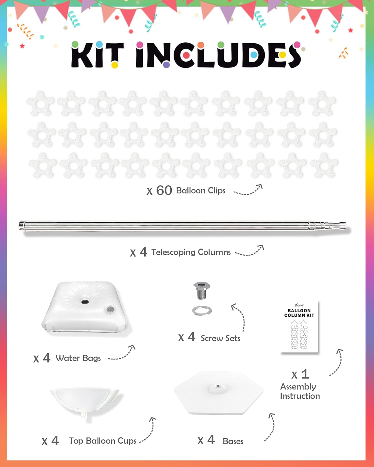 YALLOVE 4 Pack Balloon Column Stand And Balloon Arch Kit Combo Pack for Birthday Party Decoration