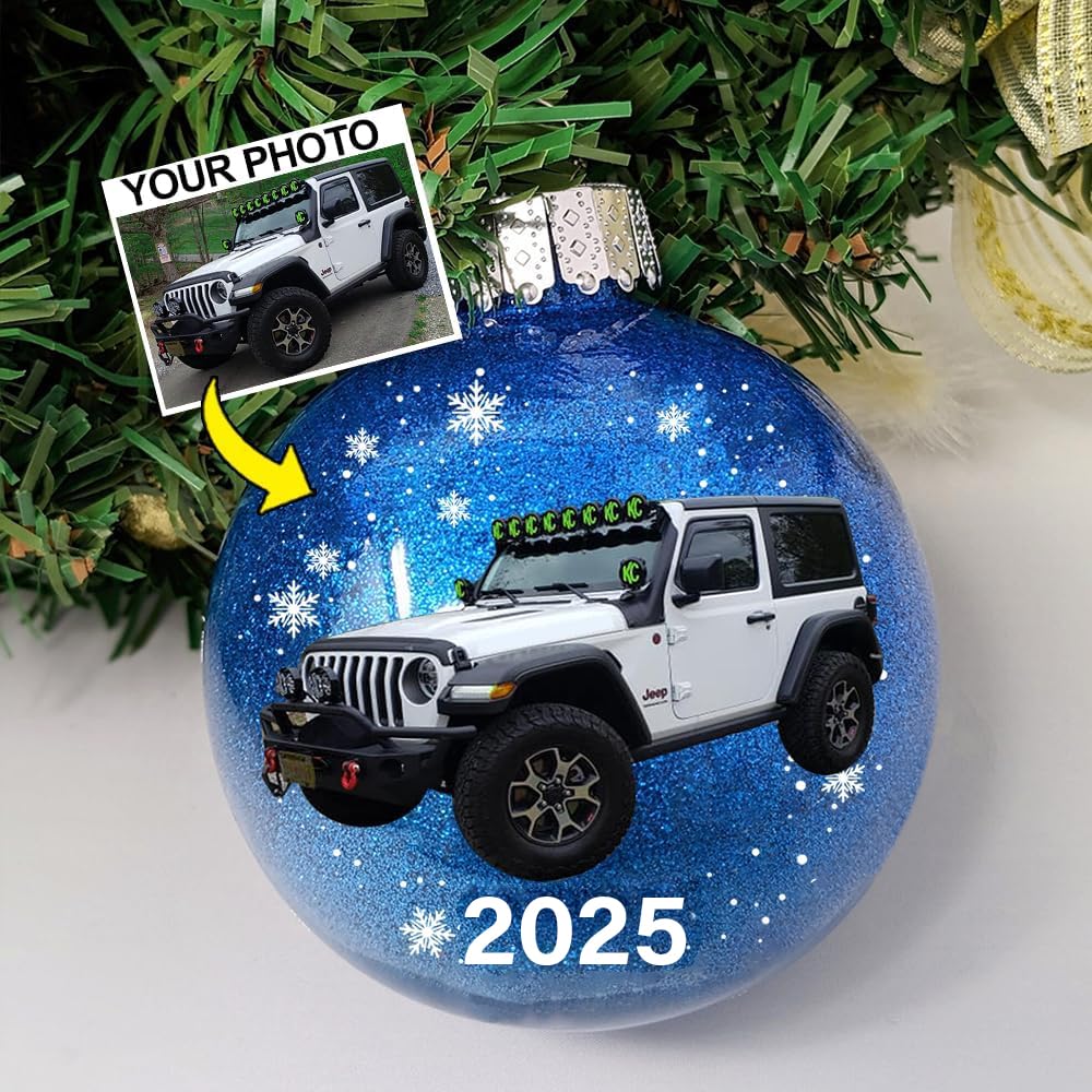 Personalized Photo Offroad Ornament for Offroading Lovers by Kool-Kool, Off-Road Christmas Tree Home Decor, Lifted Truck Hanging Ornament, Off-Road 4x4 SUVs Owners, Glitter Plastic Ornament