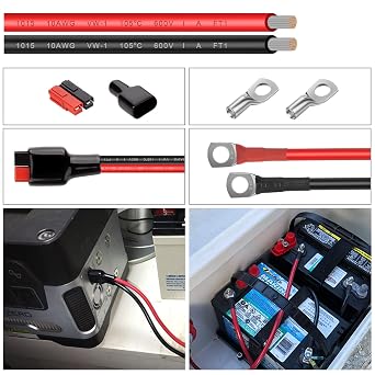10 AWG Electrical Wire - Red & Black Tinned Copper Cable for Car Audio, Automotive, Trailer, Marine, LED Light (10AWG 50FT Red & Black)