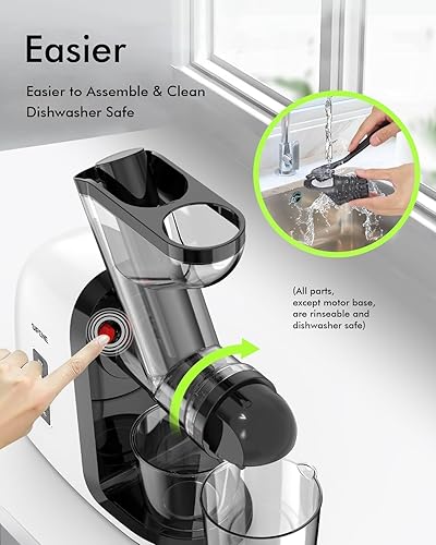 Miniatura 5 de SiFENE Máquina exprimidora de masticación lenta, boca doble de 3 pulgadas de ancho, función antiobstrucciones, pasto de trigo y extractor de jugo de