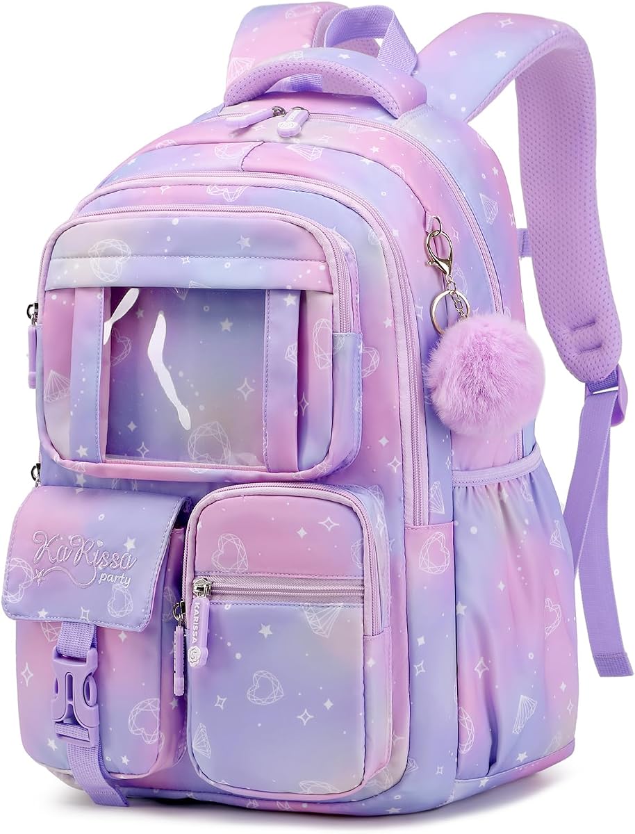 Mochila Infantil para Niñas - Mochilas Escolares para Estudiantes de Secundaria - Mochila para Primaria Primaria - Mochila Kawaii Ita - Púrpura