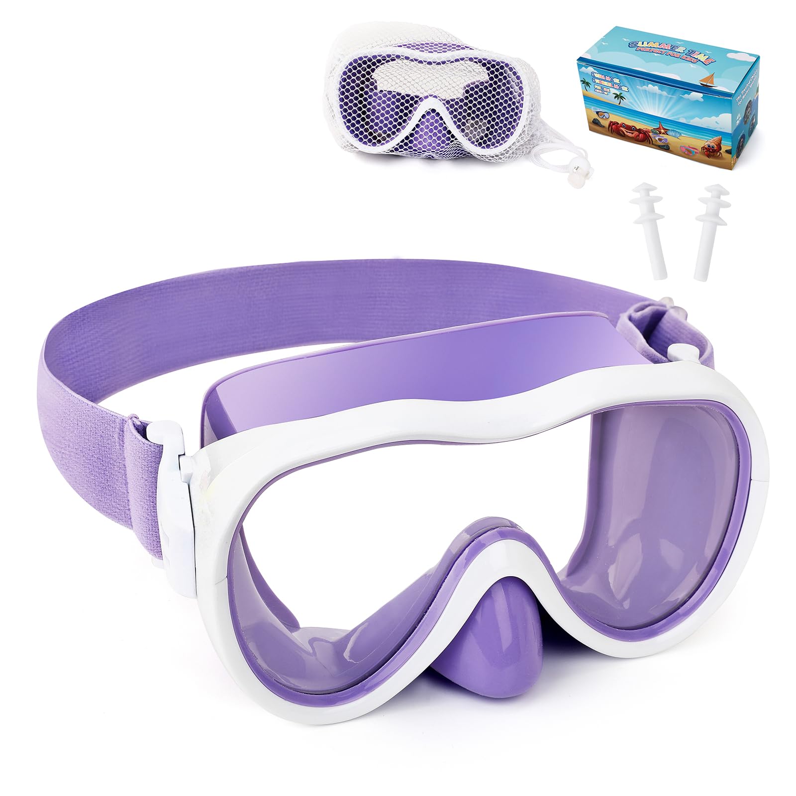 WAVE Children's Swimming Goggles, Anti-Leak Snorkel Mask with Nose Cover & Elastic Fabric Band, UV Protection Swimming Goggles for Boys and Girls