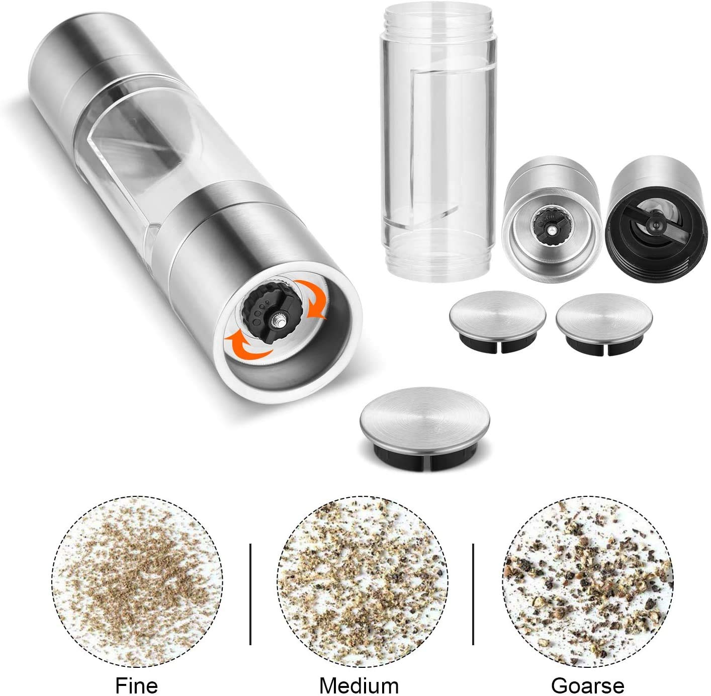 Macina Sale E Pepe In Acciaio Inox Premium Con Macinino Regolabile, Corpo In Vetro, 3 Livelli Di Macinatura, Confezione Singola - 2