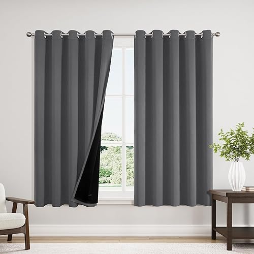 Miniatura 81 de ChrisDowa Cortinas 100% Opacas para Dormitorio con Forro Negro, 2 Capas Gruesas Totalmente Opacas con Aislamiento Térmico y Ojales, Cortinas de
