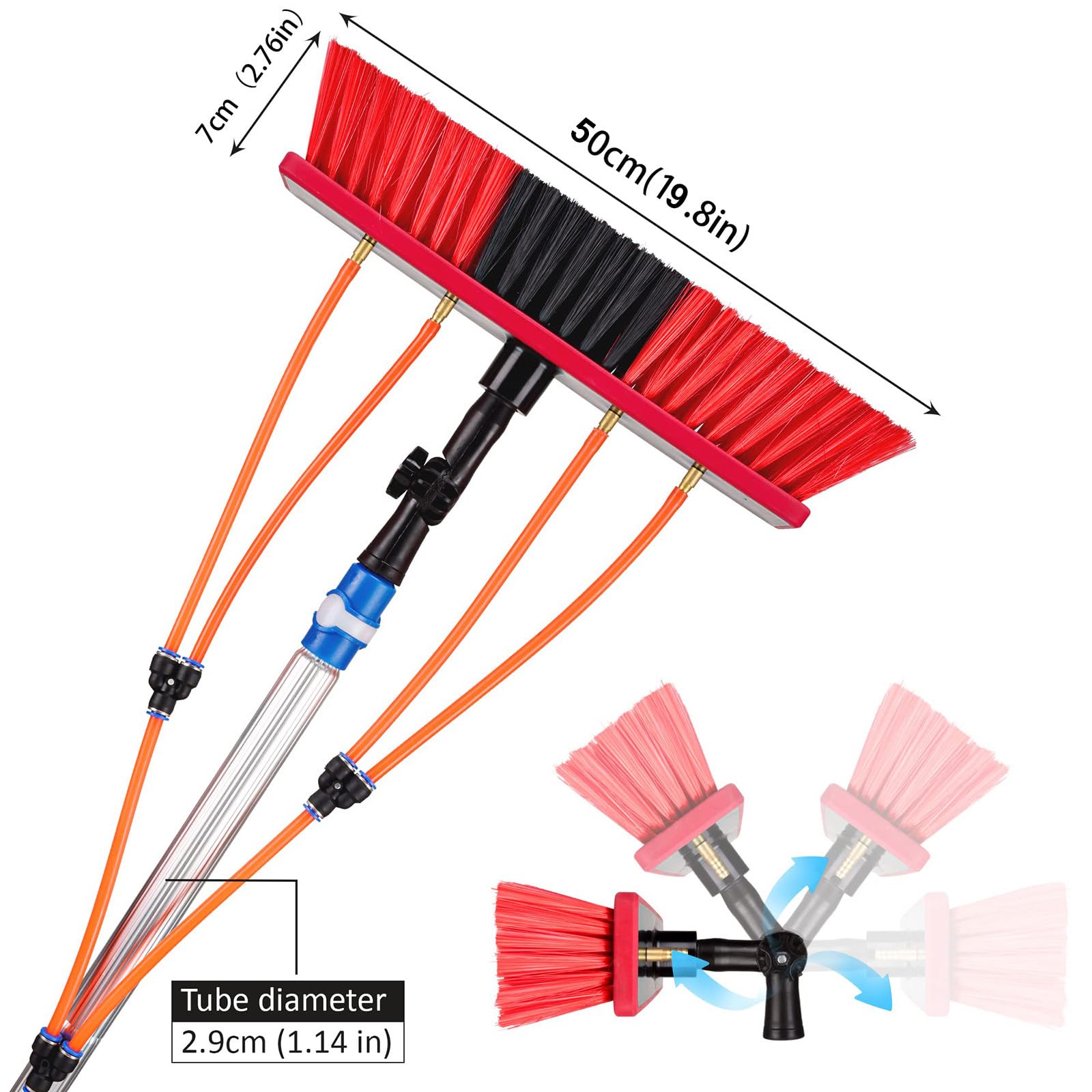 Kit de limpieza de paneles solares de 30/50 cm, limpiador de techo retráctil con spray de agua, cepillo giratorio de 180°, manguera de 20 m y limpiador de 35 cm para un mantenimiento solar eficiente