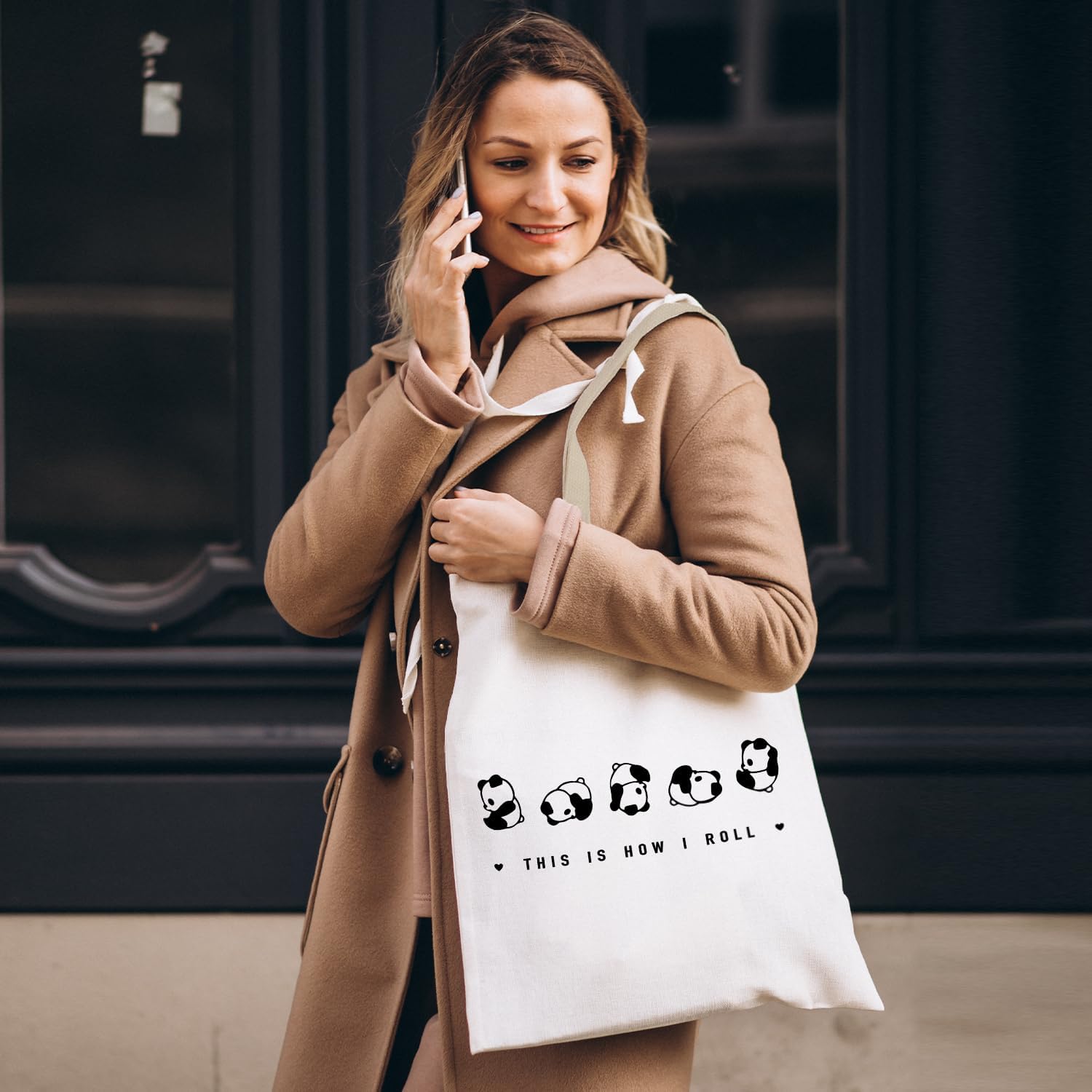 Cute Panda Canvas Tote bag, Panda Gifts for Girls Women, Panda Stuff, This is How I Roll Panda Tote Bag, Gifts for Panda Lovers, Reusable Grocery Bags Shopping Bags - Image 5