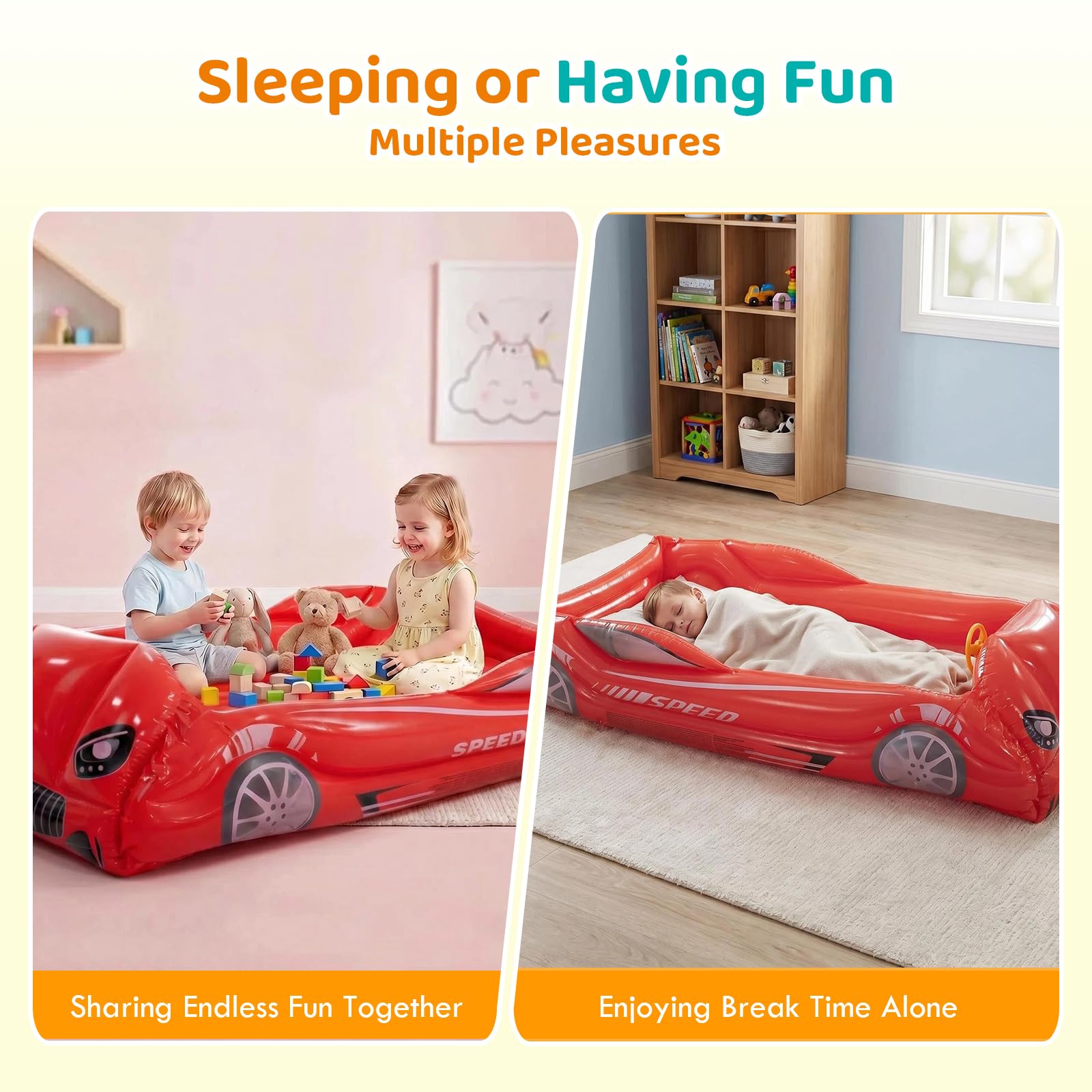 Matelas gonflable pour enfants - Lit de voyage avec côtés - Rouge