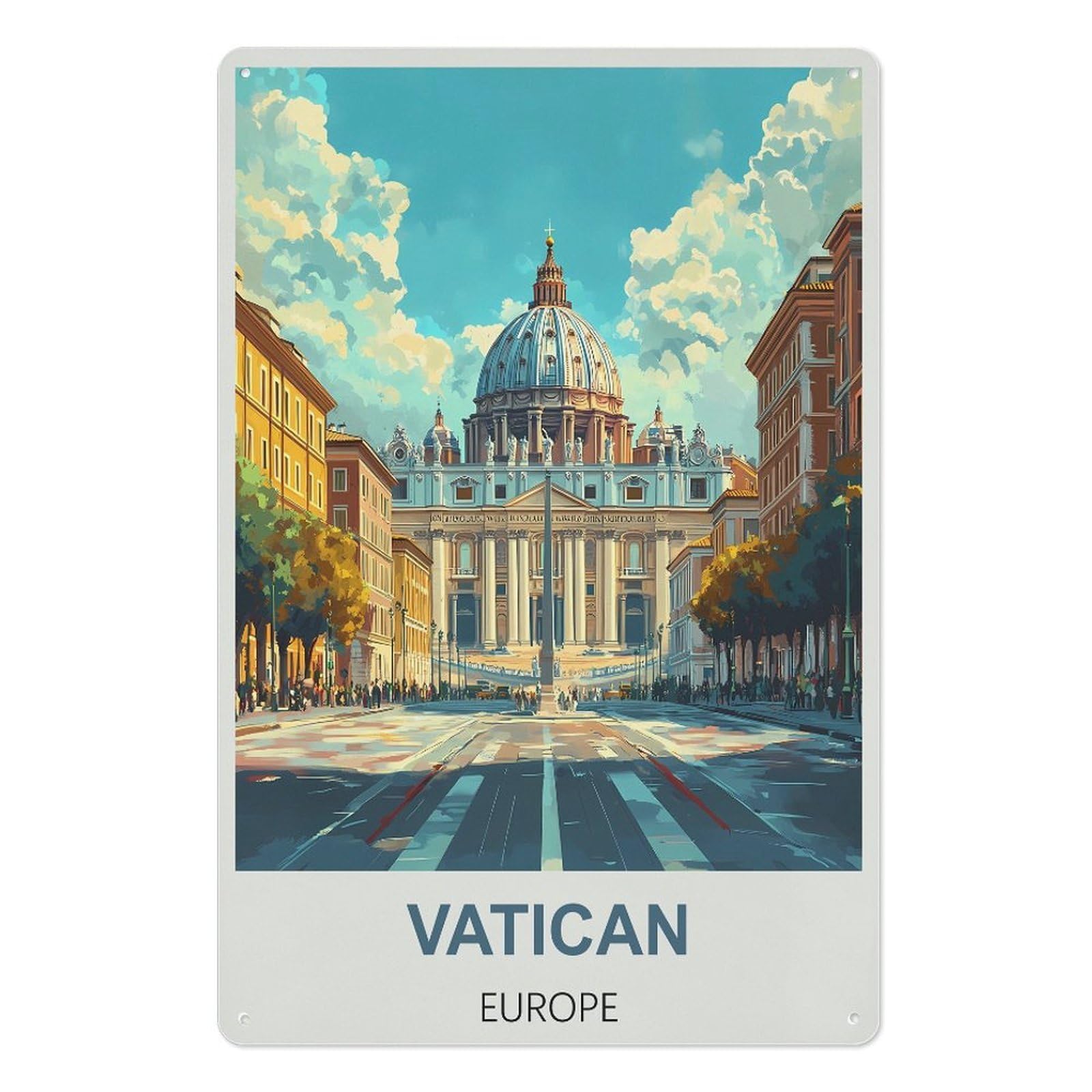 Vatican Europe Retro Design Tin Paintings Vintage Tin Sign 08x12inch(20x30cm) Wall Art for Home Office Bedroom Living Room Cafes Wall Decor