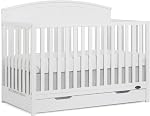 JPMA & Greenguard Gold Certified Dream On Me Storybrooke 5 in 1 Convertible Crib with Under Drawer in White, Made of Sustainable Pinewood, Non-Toxic Water-Based Paint Finish