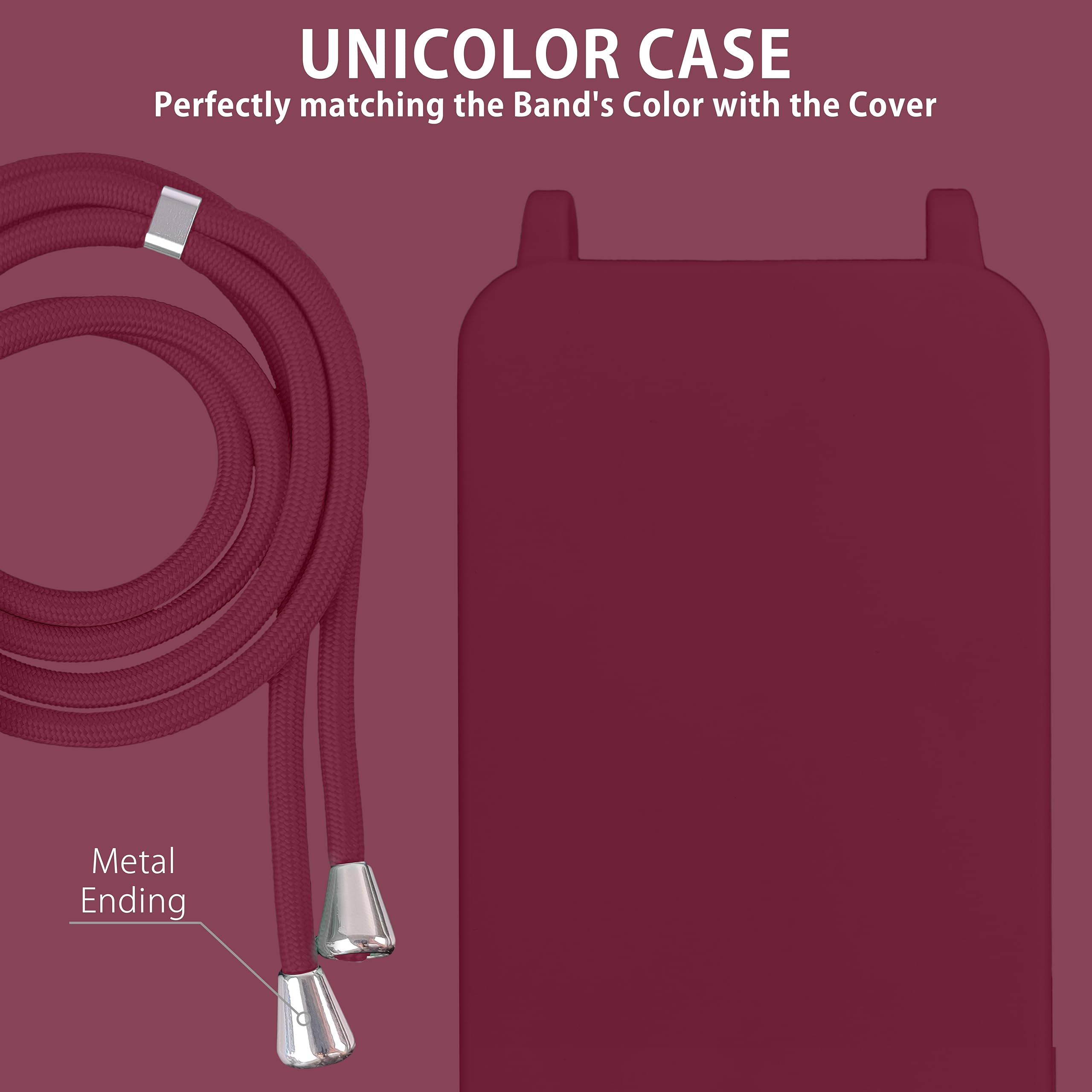 MyGadget smycz do telefonu dla Apple iPhone 15 Pro - [ Etui z regulowanym paskiem ] - TPU etui z paskiem do zawieszenia - Sznurek pokrowiec ochronny - Bordowa czerwień
