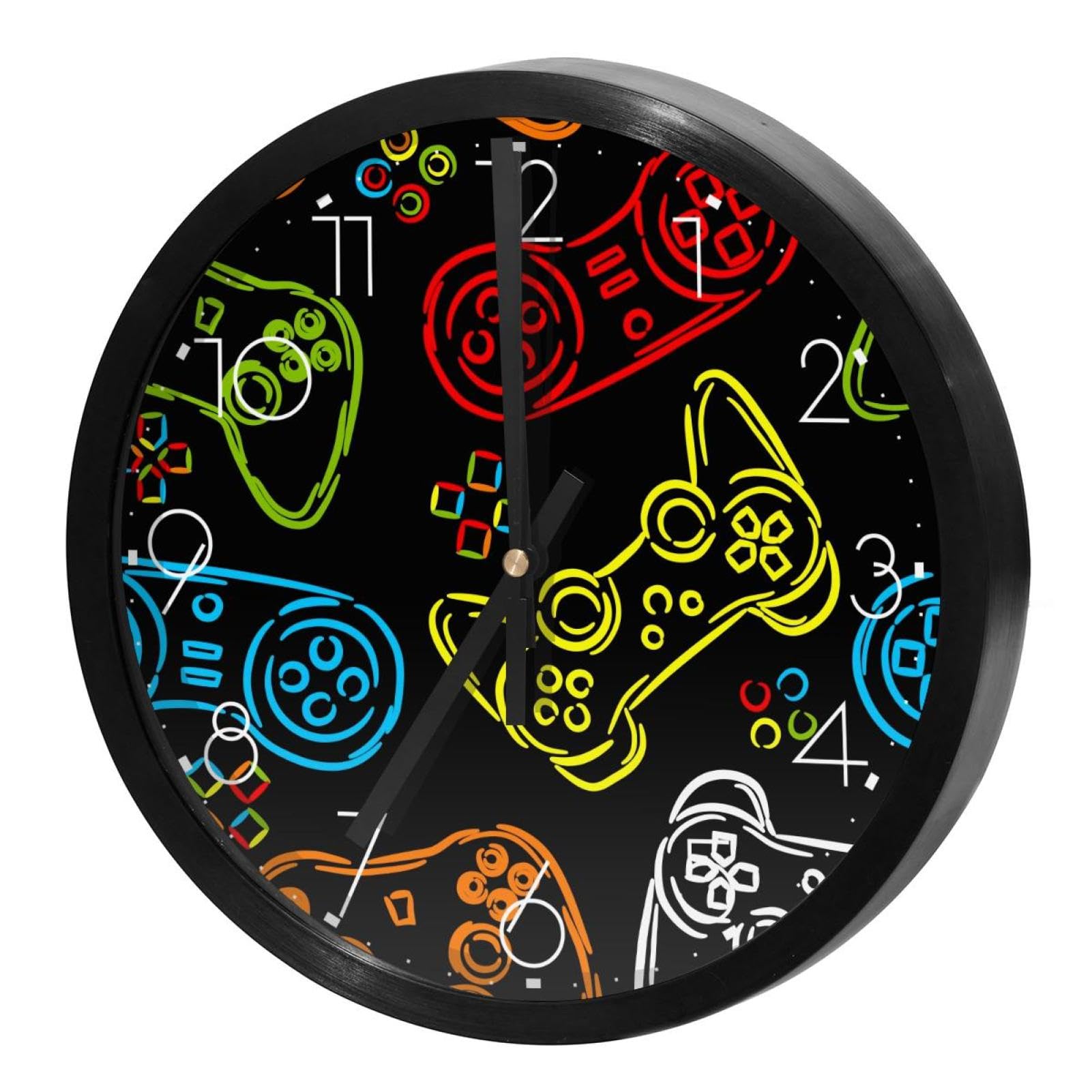 Horloges murales rondes à piles avec silhouettes colorées maison