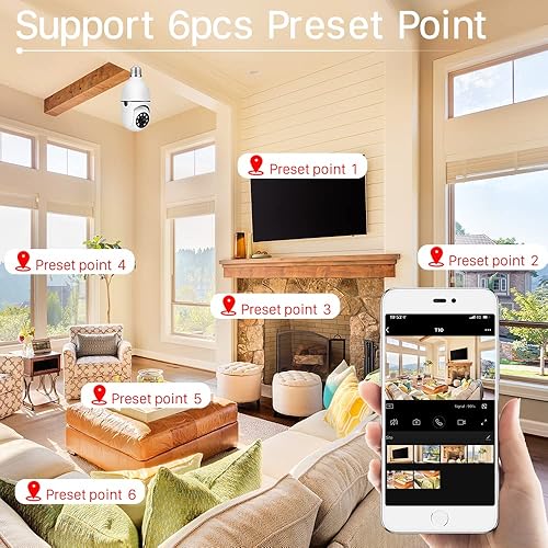 Vista 7 de EVERSECU Cámara de seguridad PTZ de bombilla inalámbrica de 1080P 2.0MP con conector E27, seguimiento automático de movimiento, audio bidireccional