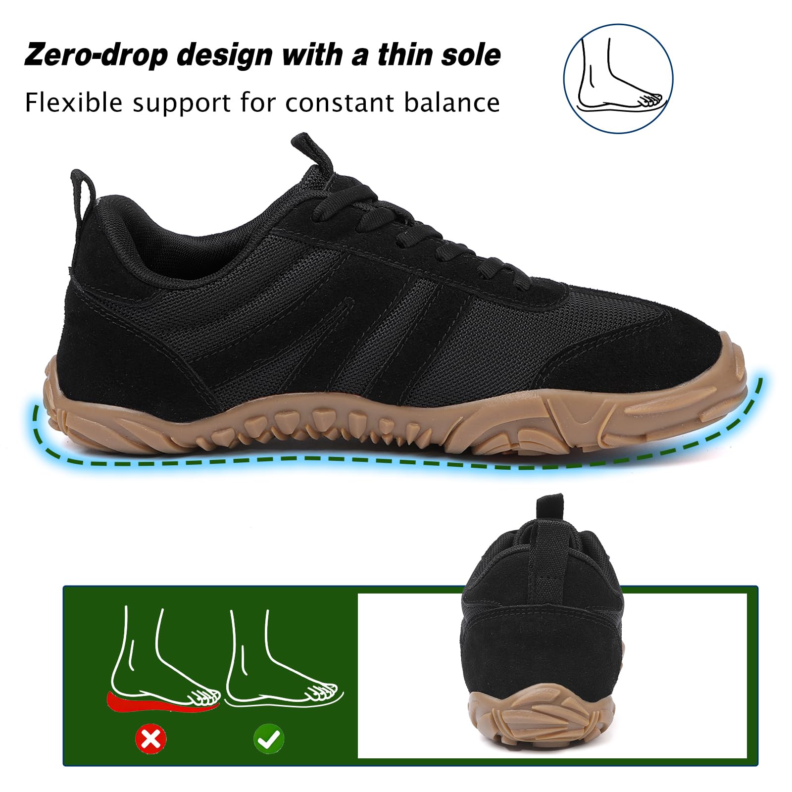AONETIGER Chaussures Pieds Nus Homme Femme Légère Barefoot Shoes Respirantes Larges Chaussure Minimaliste Trail Antidérapante Extérieur Chaussures de Running GR.36-47 EU