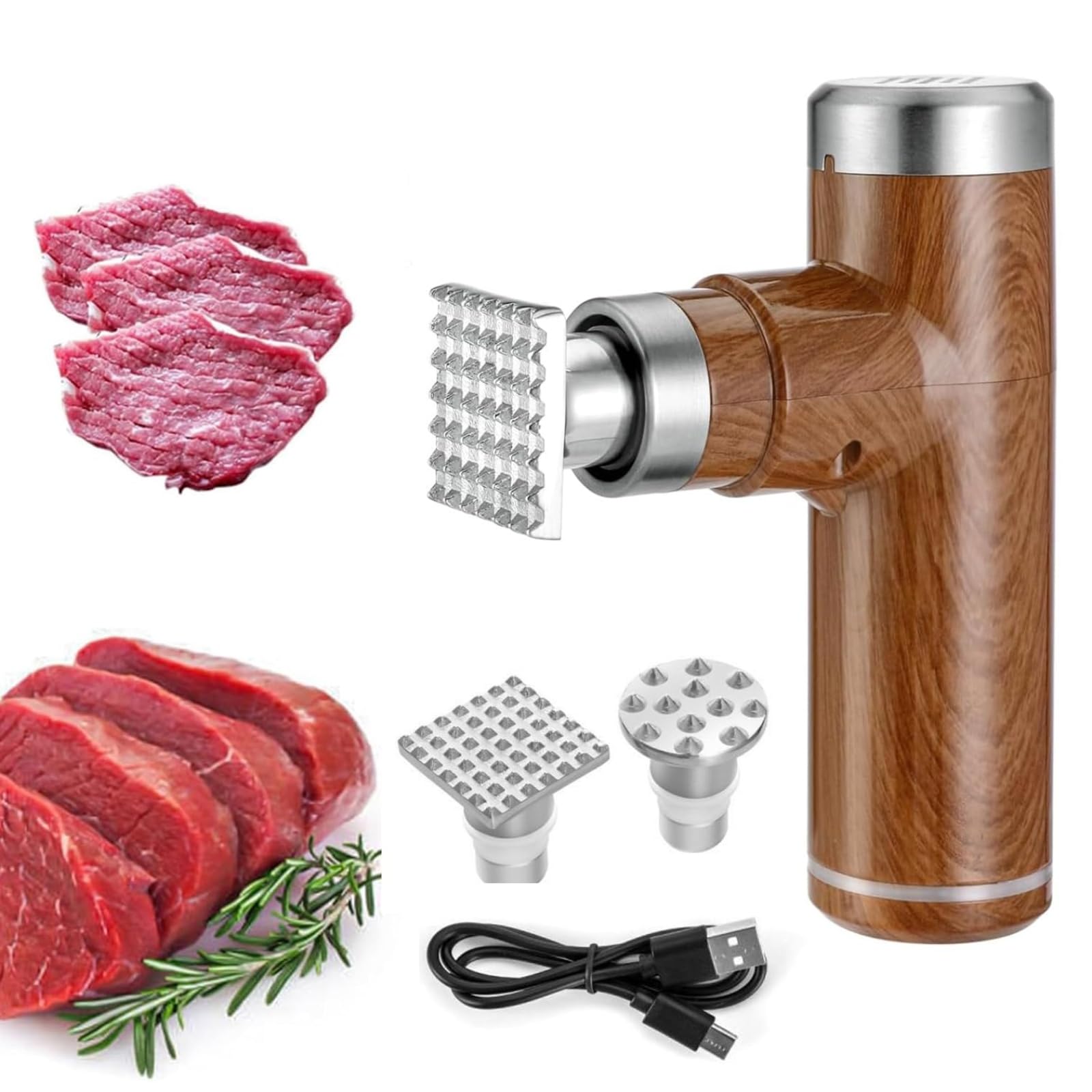 Batticarne elettrico, gadget da cucina portatile con 2 teste a martello in acciaio inox, 6 livelli regolabili per una carne perfettamente tenera