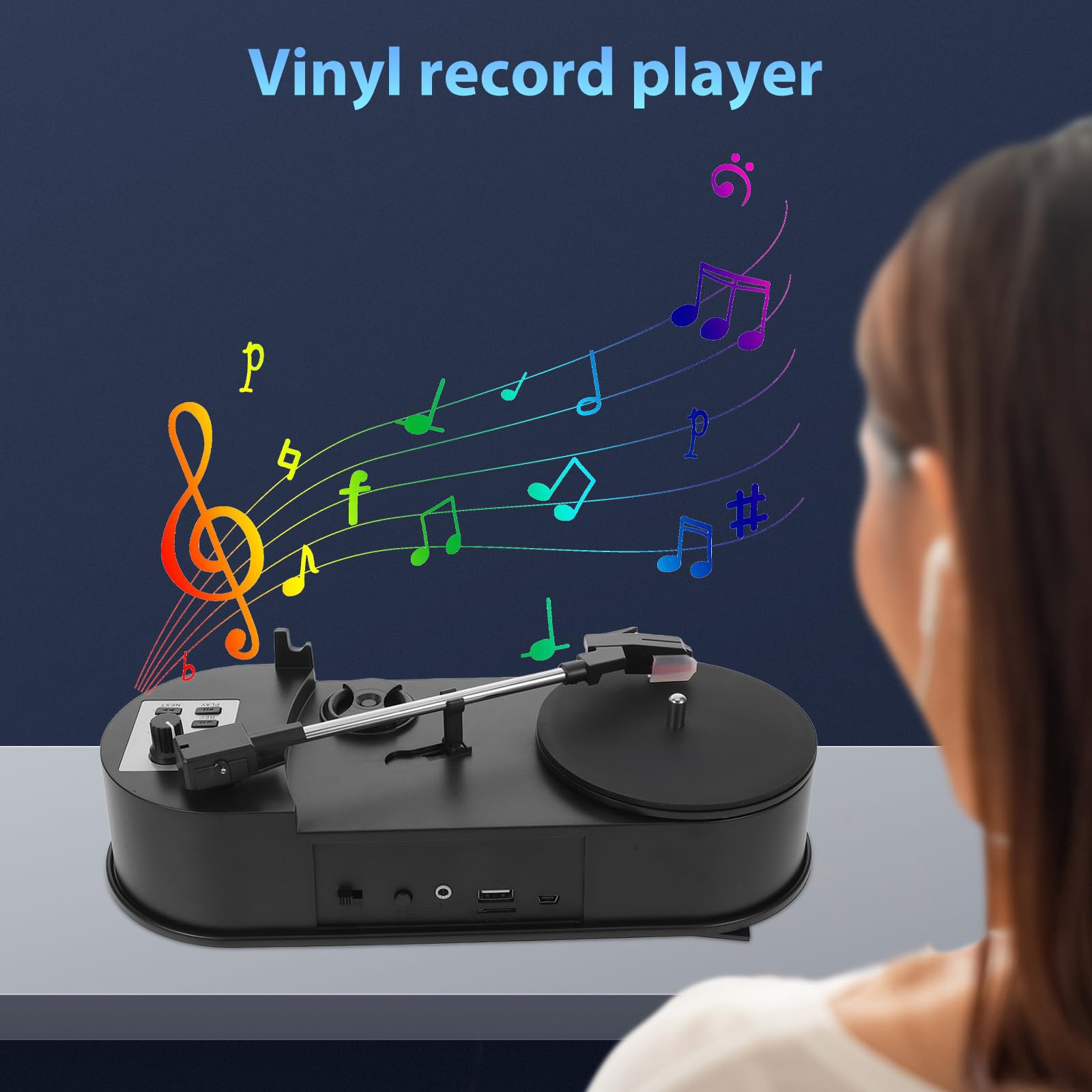 Giradischi in Vinile Nero con Controllo Intuitivo e Audio ad Alta Fedeltà, Materiale Abs, Formato di Registrazione Mp3, per Feste e Festival