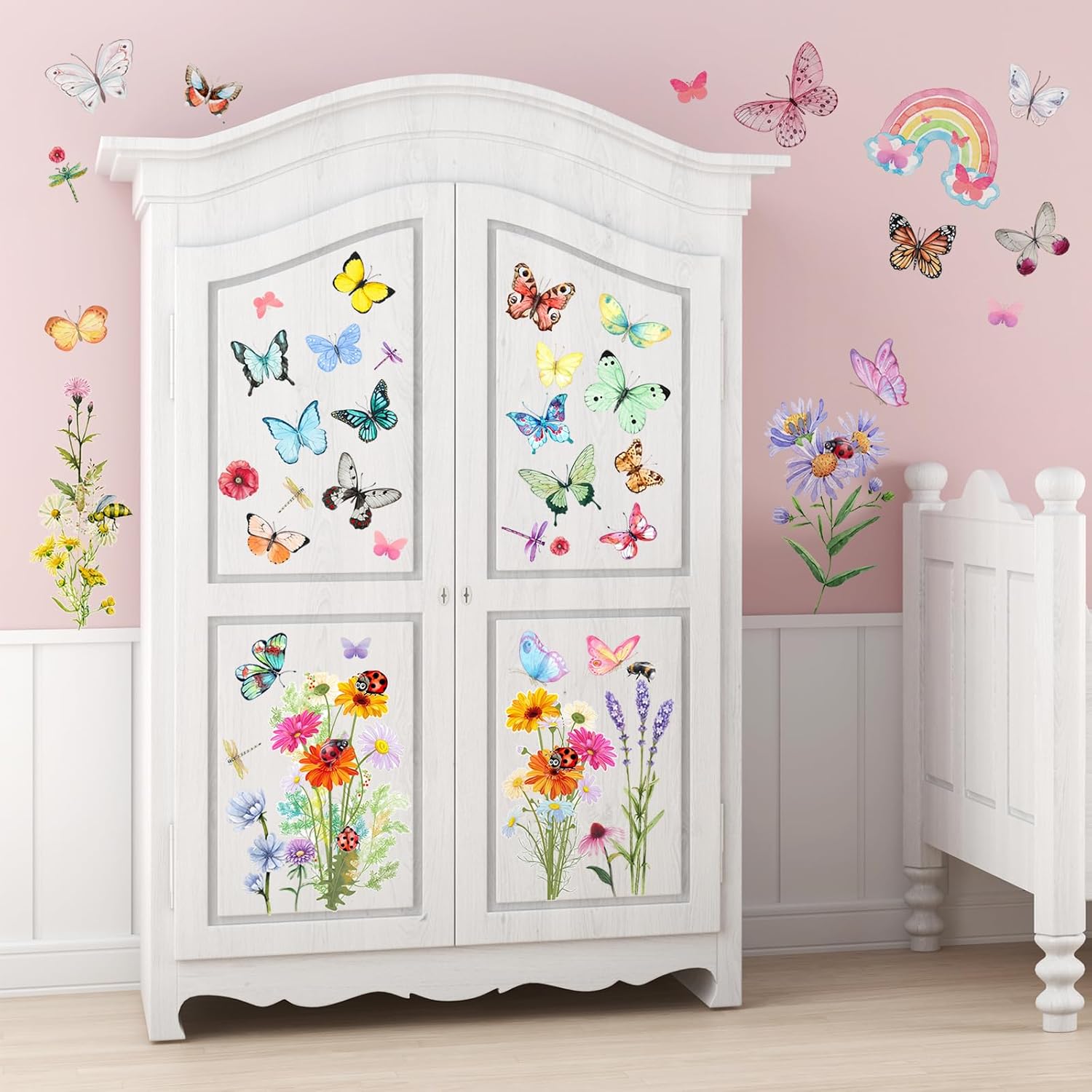 BoBin DIY Peel & Stick Wall Sticker - Chrysanthemums With Butterflies & Dragonflies, Removable Mural - View #3