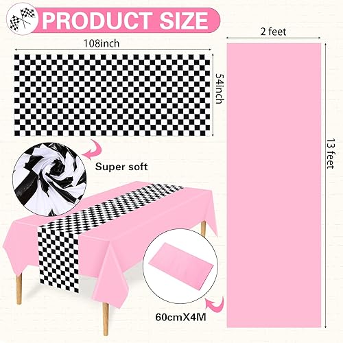 Miniatura 9 de Suministros de fiesta de autos de carreras a cuadros que incluyen mantel desechable de plástico con bandera a cuadros en blanco y negro y mantel de