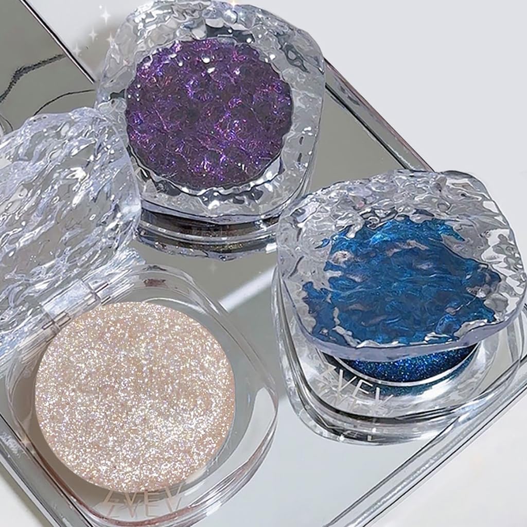YUYUE-YY Glitter Cream Eyeshadow Palette, Shimmering Purple, Blue, Gold for Day & Night Eye Make-Up