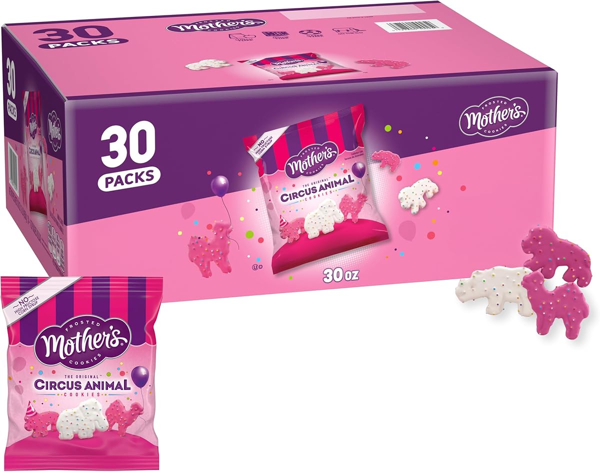Mother's Original Circus Animal, galletas de animales heladas con chispas de arcoíris, 30 paquetes, 1 oz