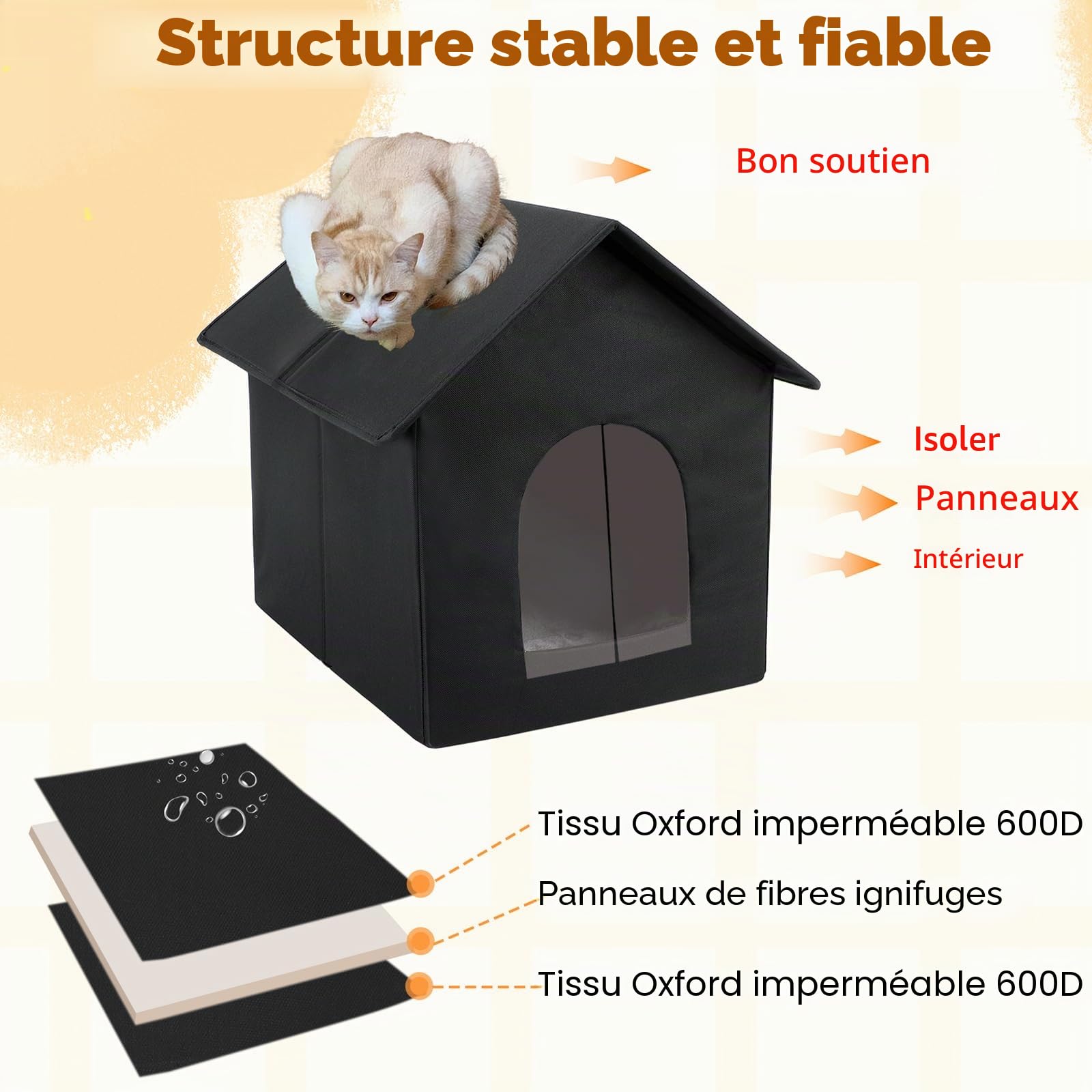 FHTONGE Maison Chat Extérieur Imperméable, Pliable Niche pour Chat Exterieur avec Coussin et Rideau Amovible, Cabane Chat Isolée pour Exterieur et Interieur Abri Chat pour Chats Animaux Errants