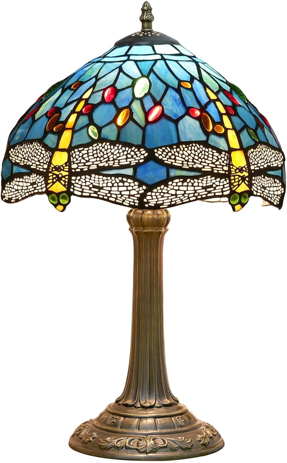 Lampa w stylu Tiffany'ego Witraż w stylu ważki Lampka nocna na biurko Lampka do czytania Wystrój Kochanka Dziewczyna Szafka nocna Sypialnia Salon Biuro w domu Komoda na biurko W12XH19 cali (a)
