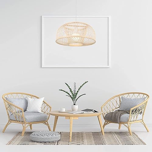 Miniatura 4 de KWOKING Lighting - Lámpara colgante de bambú industrial con forma de cúpula, 1 luz colgante para cocina, granja, acabado beige, B
