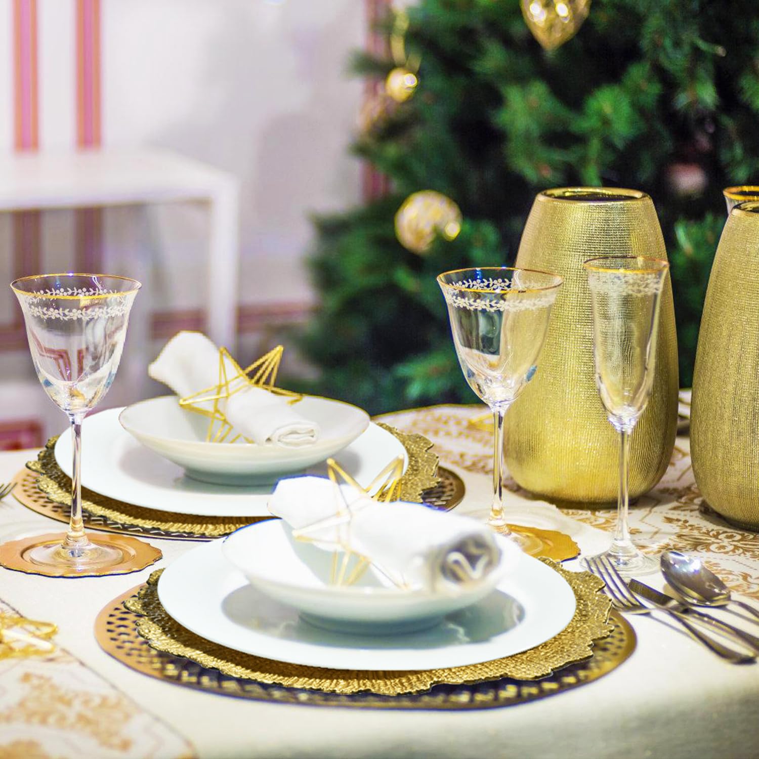 ALINK Gold Platzteller, Riffteller, Ladegerät für Speiseteller, 33 cm, Kunststoff-Ladegeräte für Hochzeiten, Weihnachten und Partys, 6 Stück-wiederverwendbar