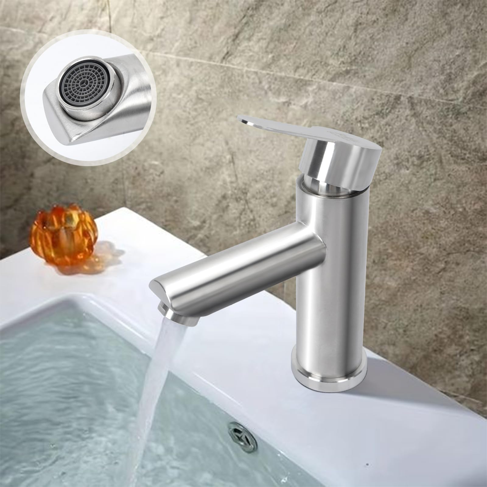 Robinet Salle de Bain Argent Mitigeur Lavabo Robinet Salle Bain Robinet Lavabo Acier Inoxydable Robinet de lavabo haut Mitigeur Salle Bain Contrôle de l'eau Chaude et Froide