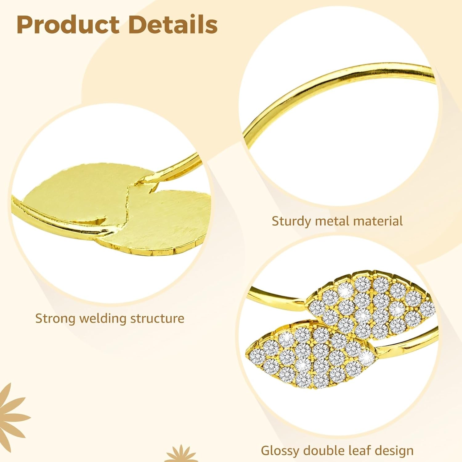 48 Pcs Napkin Rings, Gold Metal Leaf Napkin Holders, Glossy Rhinestone Napkin Buckles, Thanksgiving Dinner Table Decorations for Wedding, Party